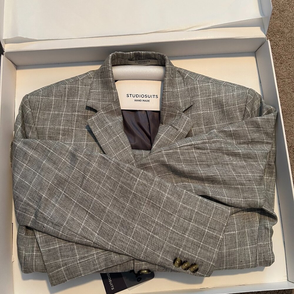 Italian Grey Plaid Linen Suit